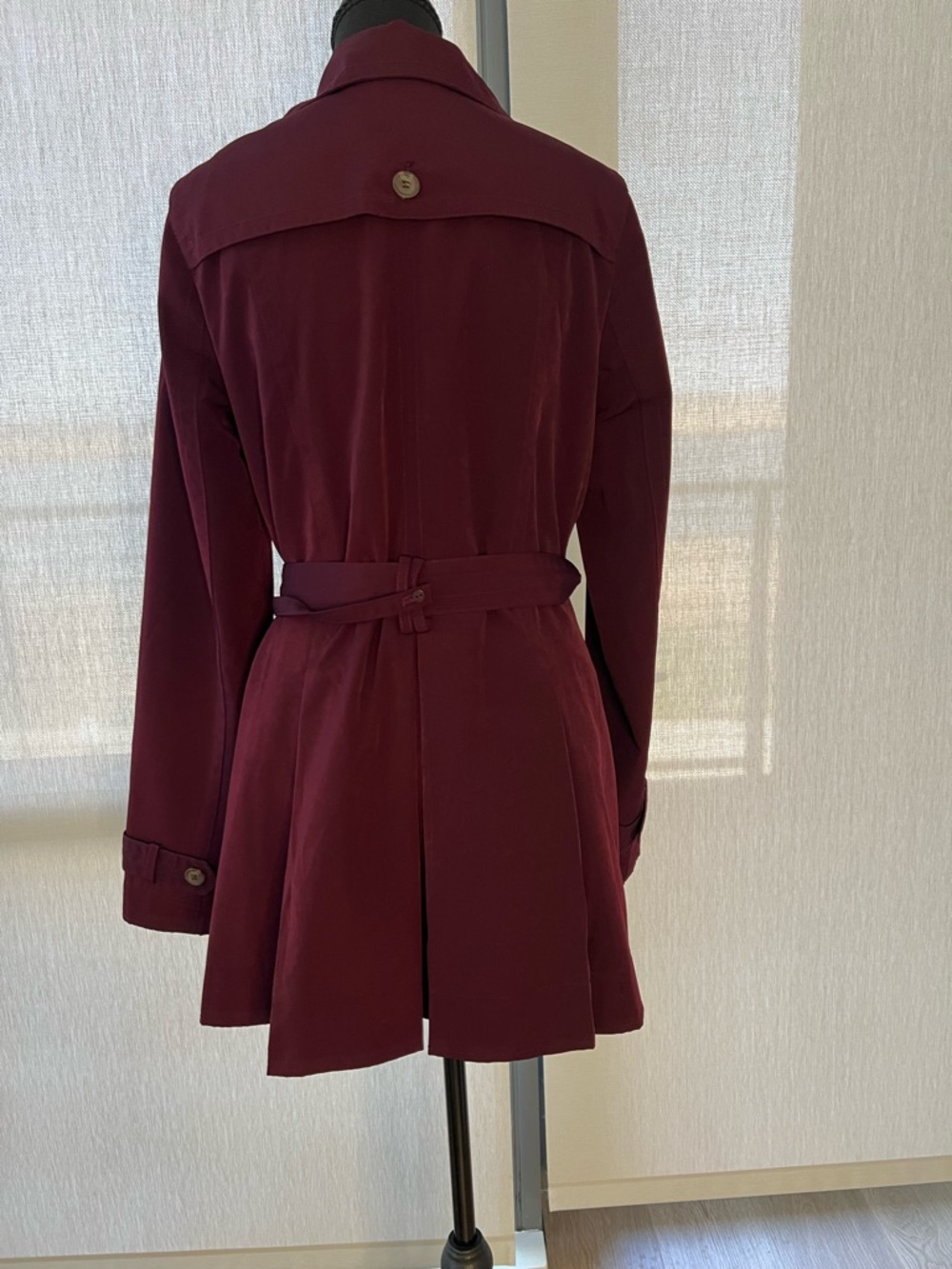 Worthington Double-Breasted Burgundy Trench Coat with Belted Waist - Picture 2 of 4